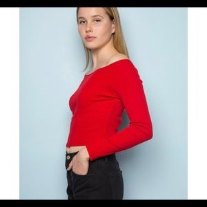brandy melville red off the shoulder/ boat neck top